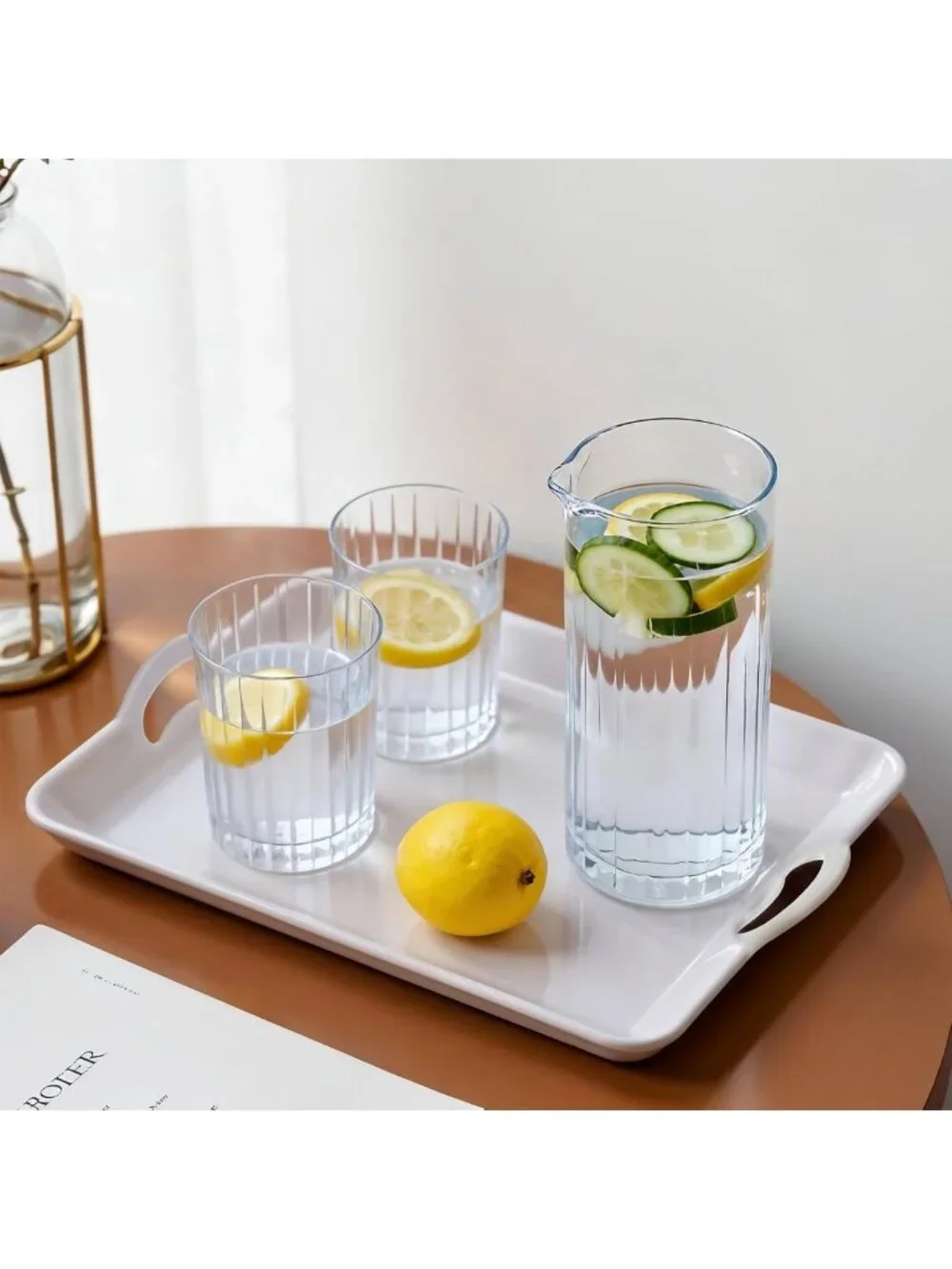 Set of 2 Large White Serving Trays with Handles - Rectangular Plastic Platters